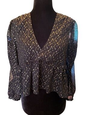 Aritzia Sunday Best Jinx Blouse Gold flecked Peplum Sheer small